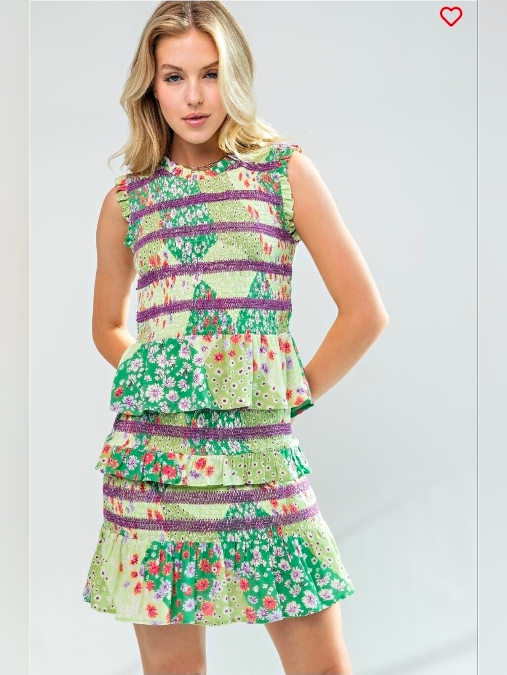 NEW!!! Easel Green Floral Ruffle Sleeveless Top And Skirt Set, NWT